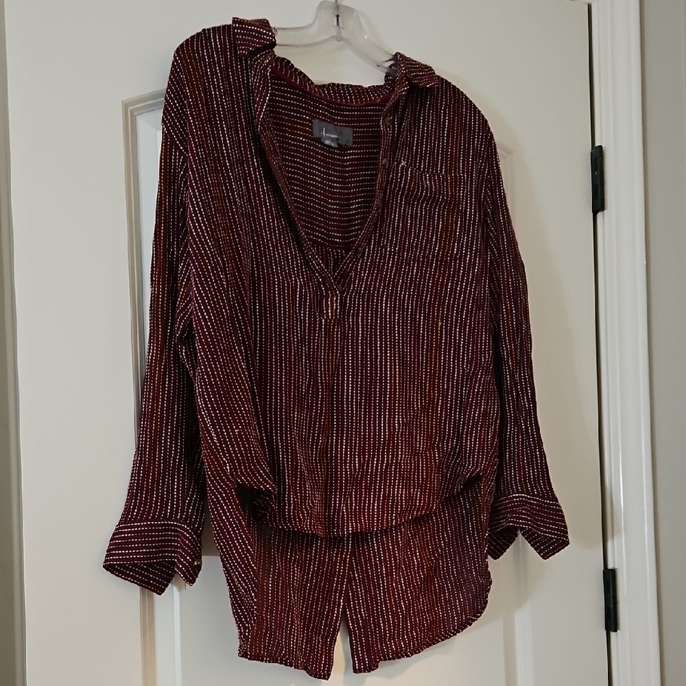 Anthropologie Burgundy Button Down Shirt
